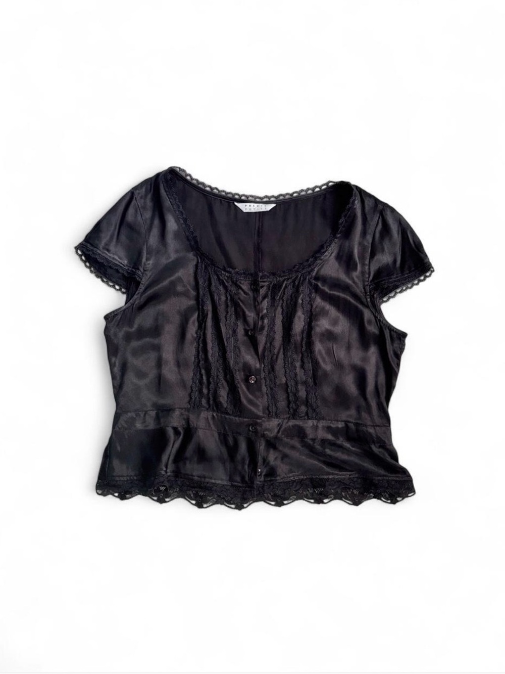 Precis Petite black silk lace cap sleeve top